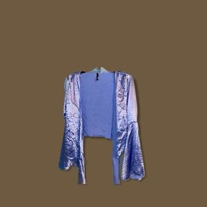 Blue silk cropped strapped cardigan